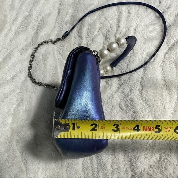 Badgley Mischka Elegant Blue Quilted Handbag With Pearl Handle wedding formal - Picture 5 of 13